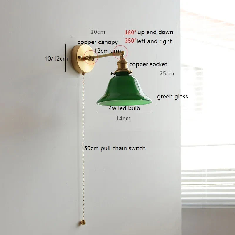 Helnys Colorful Glass LED Wall Lamp Sconce with Pull Chain Switch