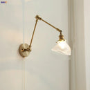 Helnys Brass Swing Arms LED Wall Light, Modern Nordic Clear Glass Bedside Lamp