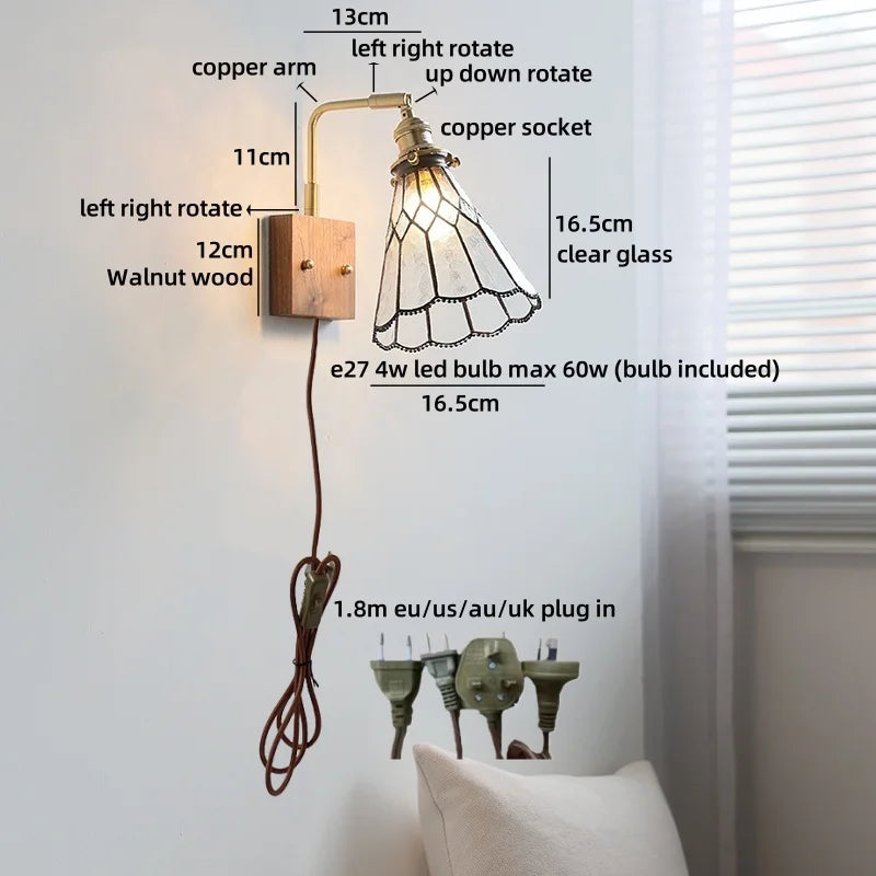 Helnys Square Glass LED Wall Lamp Gold Color Swing Arm Interior Lighting