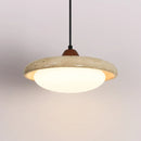 Helnys Yellow Travertine LED Pendant Light Fixture with Adjustable Wire and White Glass