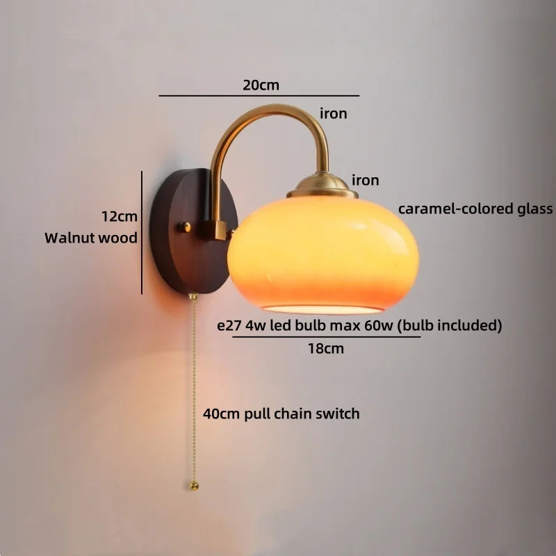 Helnys Nordic Round Glass LED Wall Lights with Wood Base