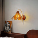 Helnys Gold Antique Brass Amber Glass LED Wall Sconce - Industrial Vintage Bedside Lamp