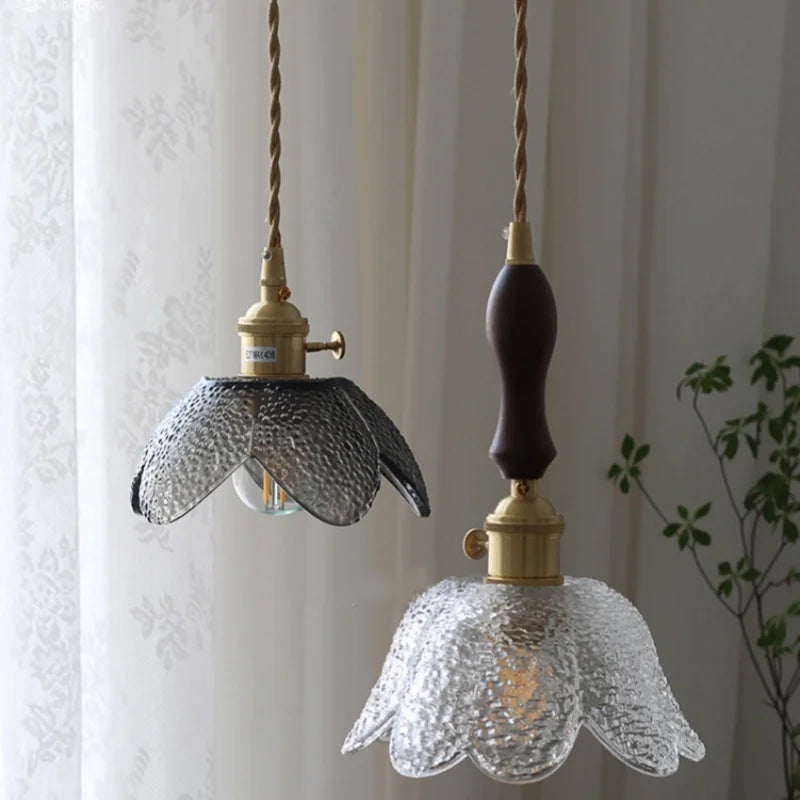 Helnys Nordic Flower Glass LED Pendant Lights for Dining Living Kitchen Room