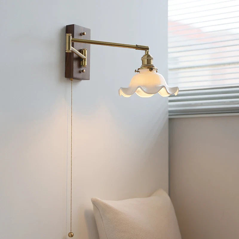 Helnys Flower Ceramic LED Wall Light Copper Arm Sconce - Modern Home Decor