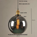 Helnys Loft Smoke Gray LED Pendant Lamp Brass Glass Vintage Hanging Light