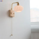 Helnys Ash Wood LED Wall Light with Pull Chain Switch & Rotatable White Glass