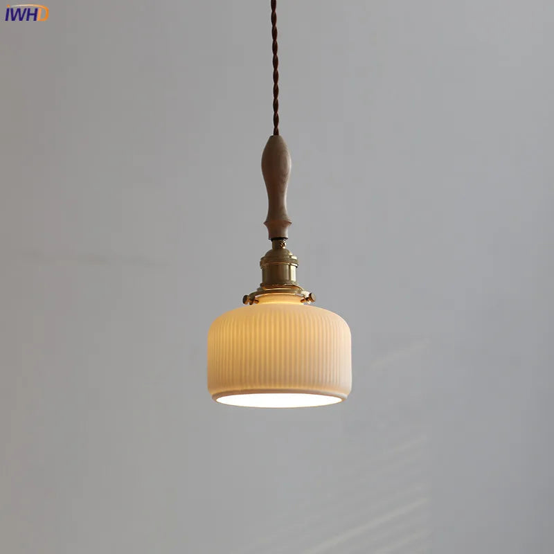Helnys Copper LED Pendant Light with Ceramic Lampshade, Modern Japanese Style
