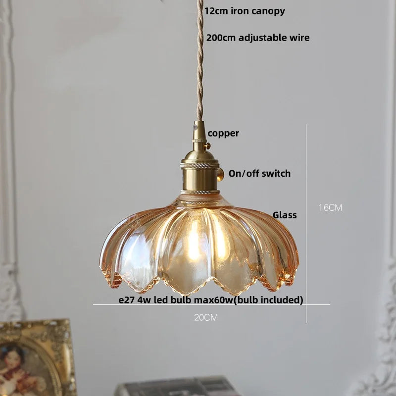 Helnys Amber Flower Glass LED Pendant Light - Nordic Modern Design