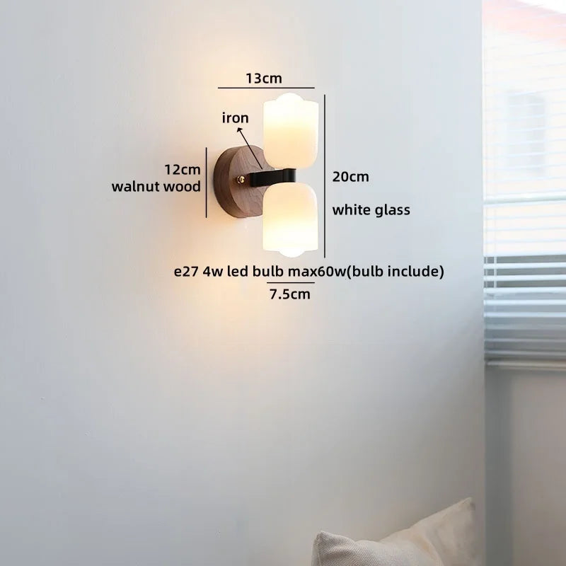 Helnys LED Wall Light Fixture Up Down Rotate Glass Wood Lamp