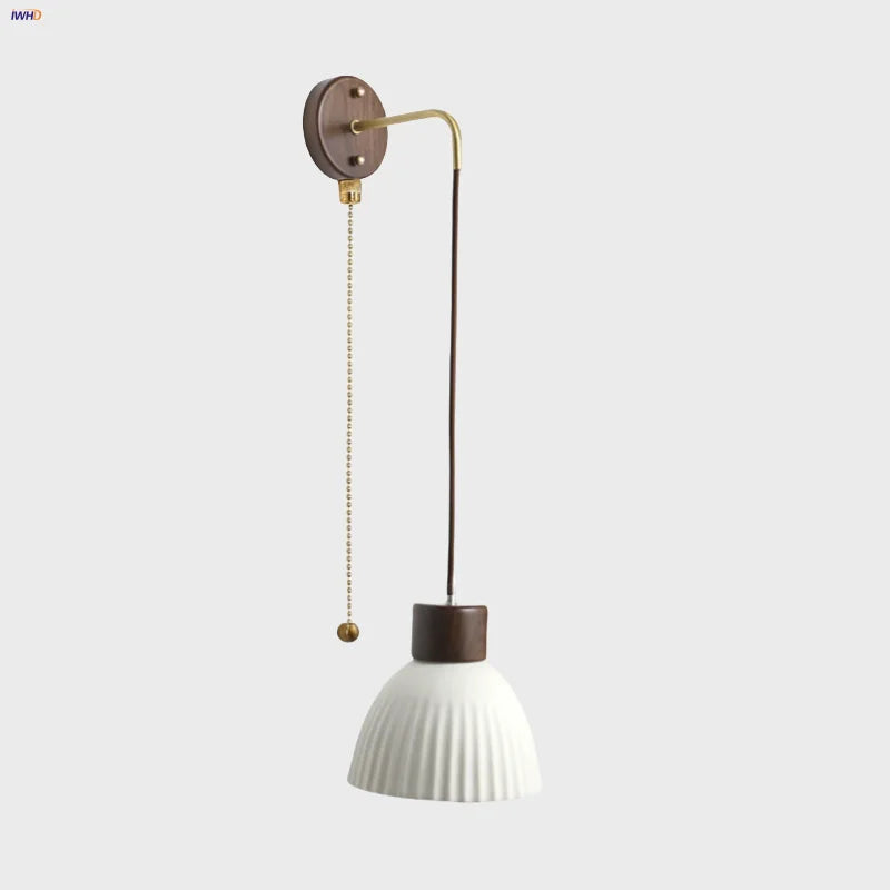 Helnys Modern White Ceramic LED Wall Lamp with Pull Chain Switch