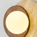 Helnys Round LED Wall Lamp Yellow Travertine Wood Modern Nordic Light