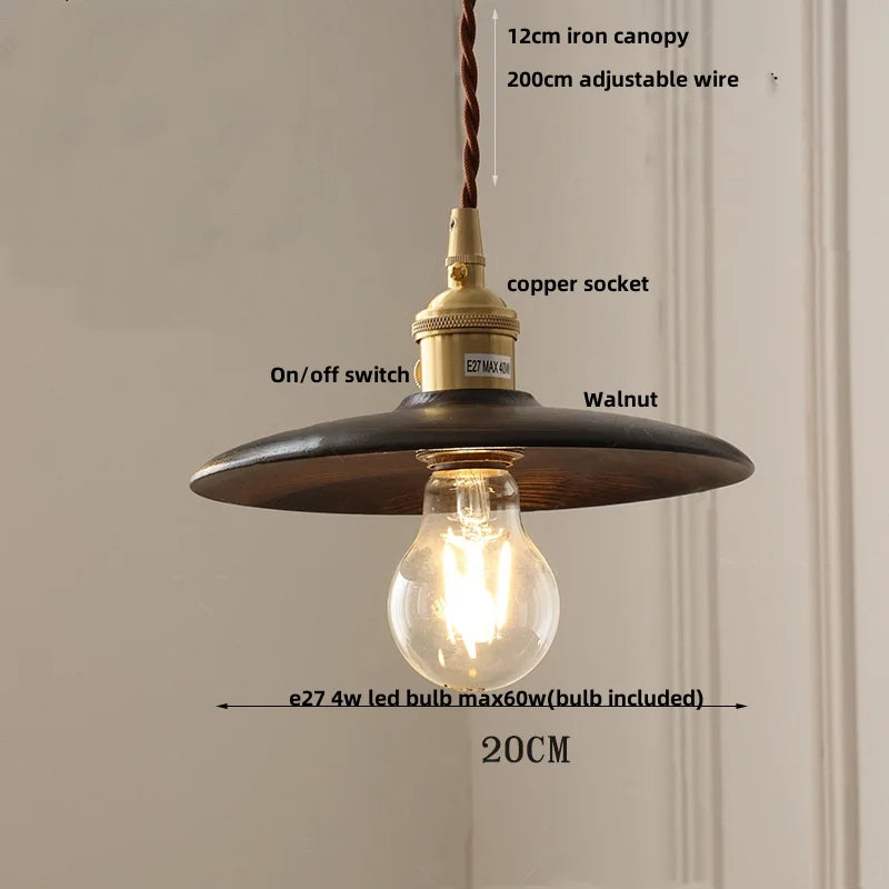 Helnys Modern Nordic Walnut Wood LED Pendant Light for Interior Home Decor