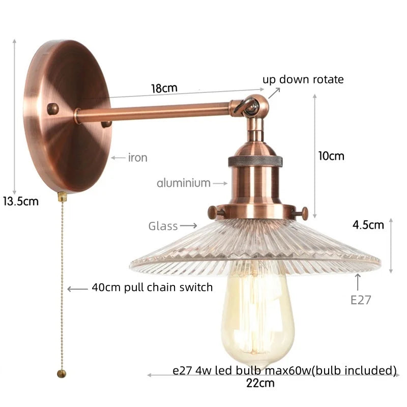 Helnys Industrial Loft LED Wall Lights Plug In Iron Bedside Lamp for Bedroom