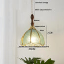 Helnys LED Pendant Lamp with Adjustable Walnut Wood & Tiffany Glass for Dining Room.