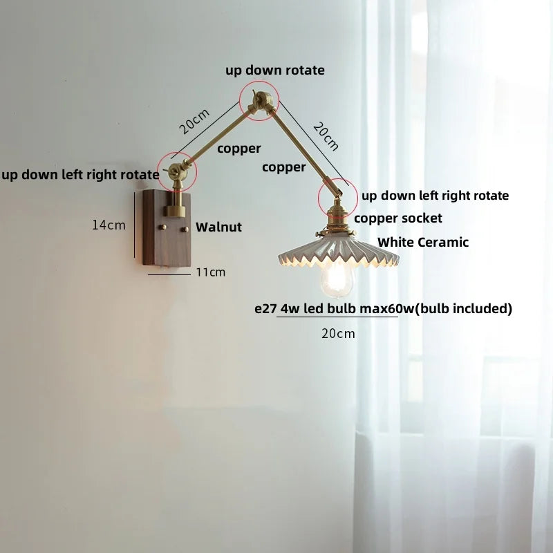 Helnys Ceramic LED Wall Light Study Porch Nordic Modern Bedside Lamp