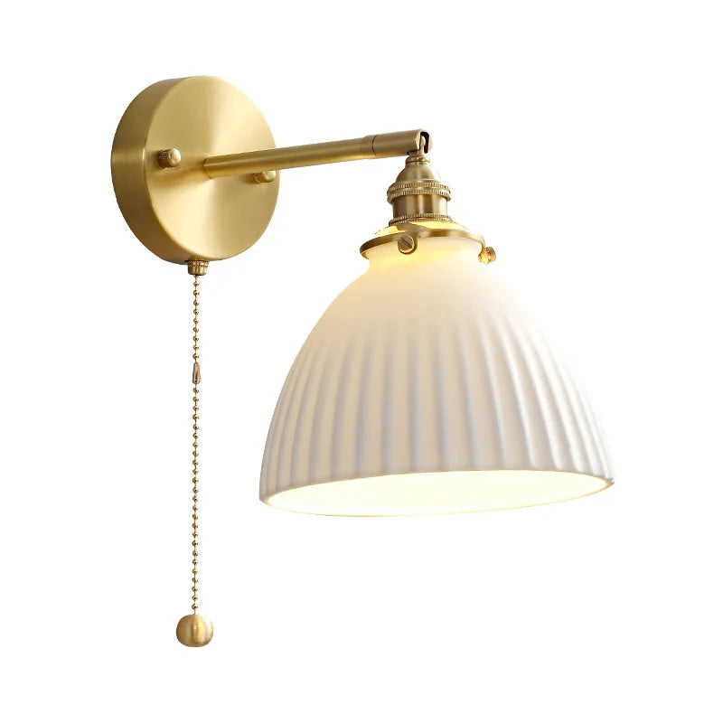 Helnys Nordic Ceramic LED Wall Light with Pull Chain Switch and E14 Socket