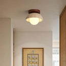 Helnys Round Stone LED Ceiling Lamp Wood Canopy White Japan Style Light Fixture