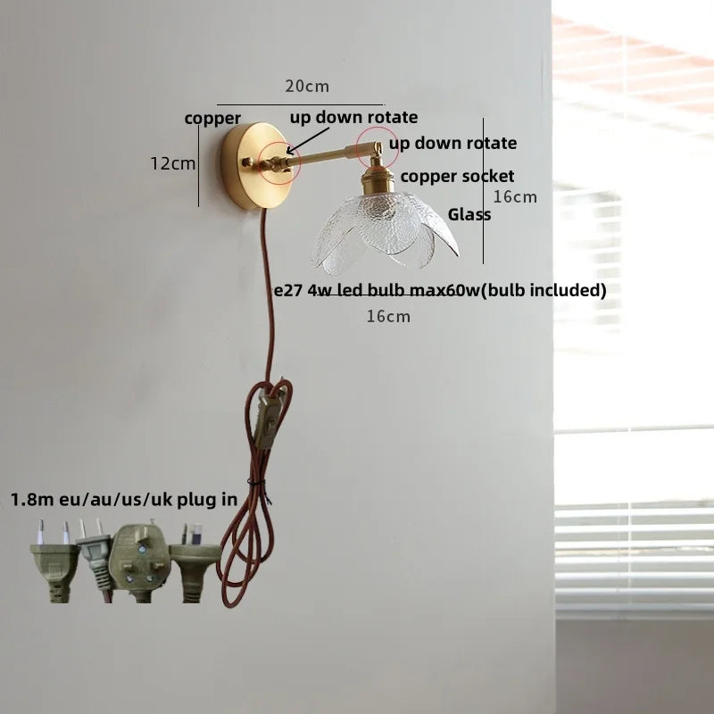 Helnys Glass LED Wall Sconce Rotate Vanity Light Aisle Restaurant Bathroom Mirror