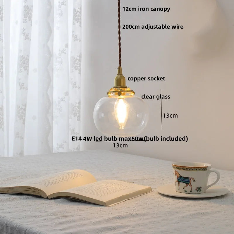 Helnys Copper Socket LED Pendant Lamp Glass Adjustable Hanging Light