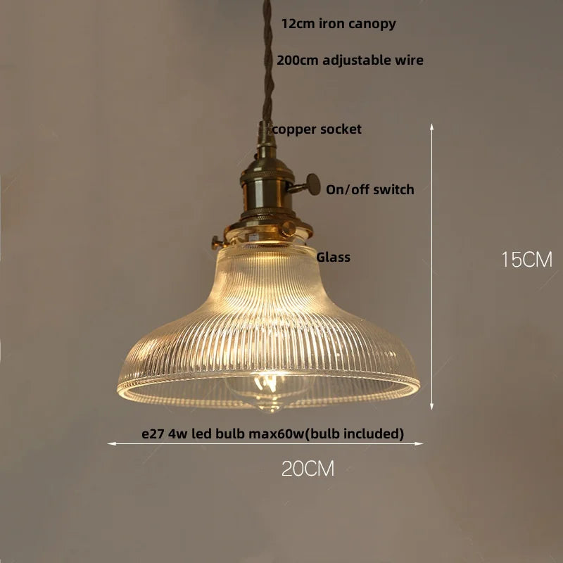 Helnys Amber Glass LED Pendant Lamp Nordic Modern Walnut Wood Copper Hanging Light
