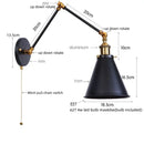 Helnys Iron Gold LED Wall Lamp with Long Arm Pull Chain Switch