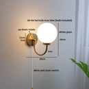 Helnys Round Glass Ball LED Wall Light - Gold Brass Base Nordic Bedroom Bedside Lamp