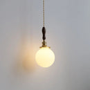 Helnys White Glass LED Pendant Light Walnut Wood Nordic Modern Hanging Fixture