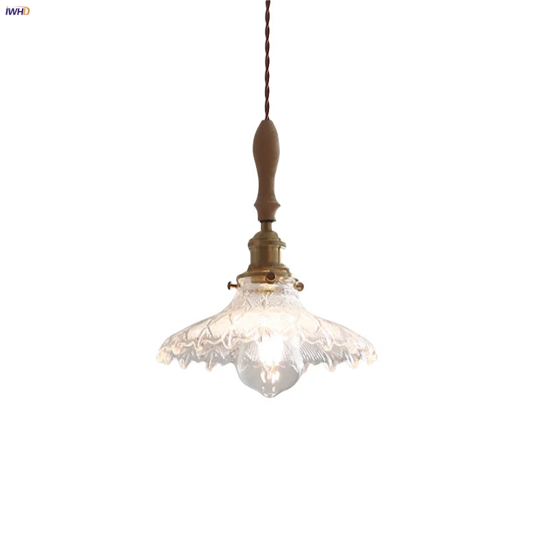 Helnys Glass LED Pendant Lamp with Wood Handle, Nordic Design