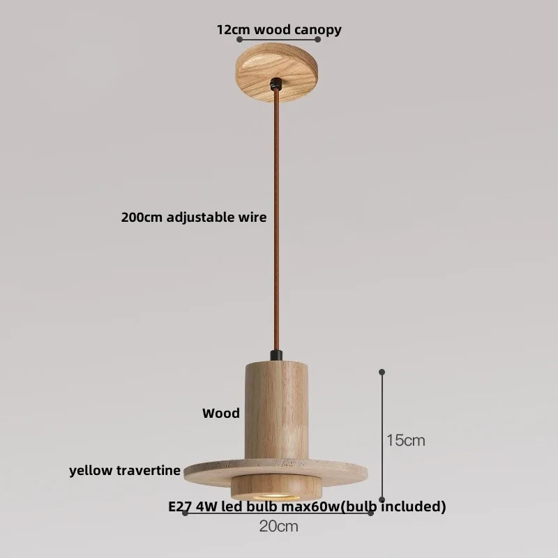 Helnys Adjustable LED Pendant Chandelier Vintage Loft Wood Stone Hang Lamp
