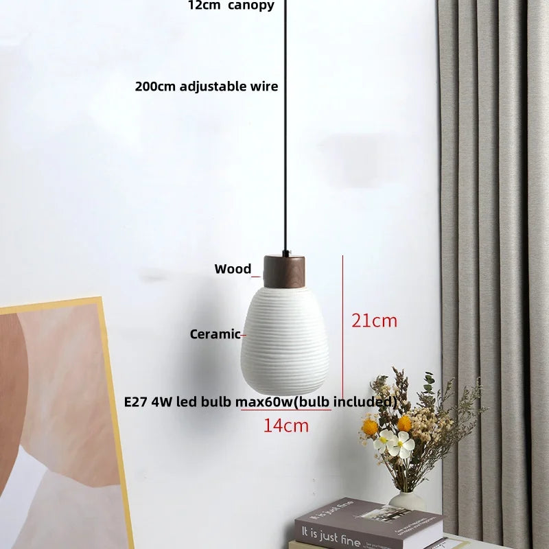Helnys Nordic Wood LED Pendant Lamp with White Ceramic Ball