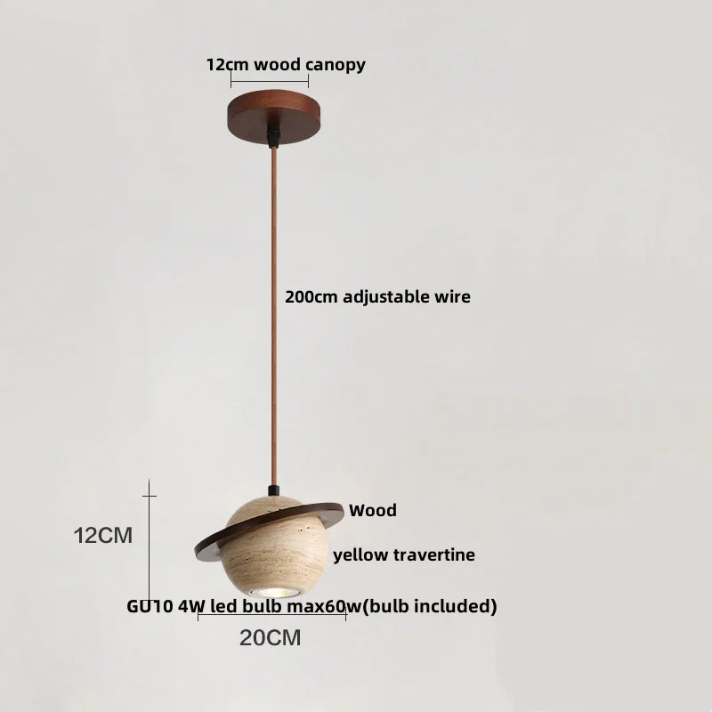 Helnys Wood LED Pendant Lamp Wabi Sabi Yellow Travertine Nordic Modern Home Decoration