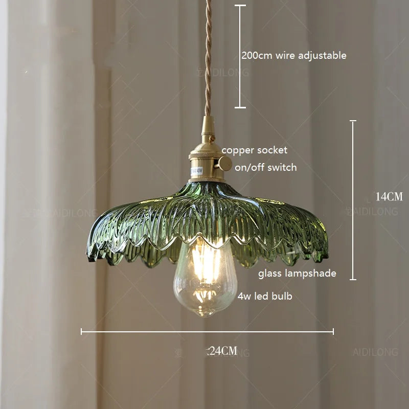 Helnys Nordic Copper Glass LED Pendant Light for Home Dining Hallway Balcony