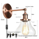 Helnys Red Bronze LED Wall Lamp Pull Chain Switch Clear Glass Vintage Retro Stair Light