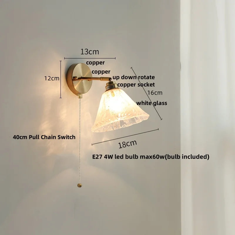 Helnys LED Wall Sconce White Glass Rotate Pull Chain Switch Stair Light