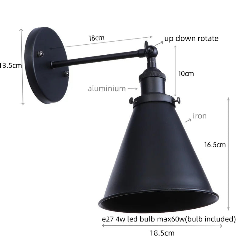 Helnys Vintage Gold Plated Iron Wall Lamp Industrial LED Loft Lighting Fixtures