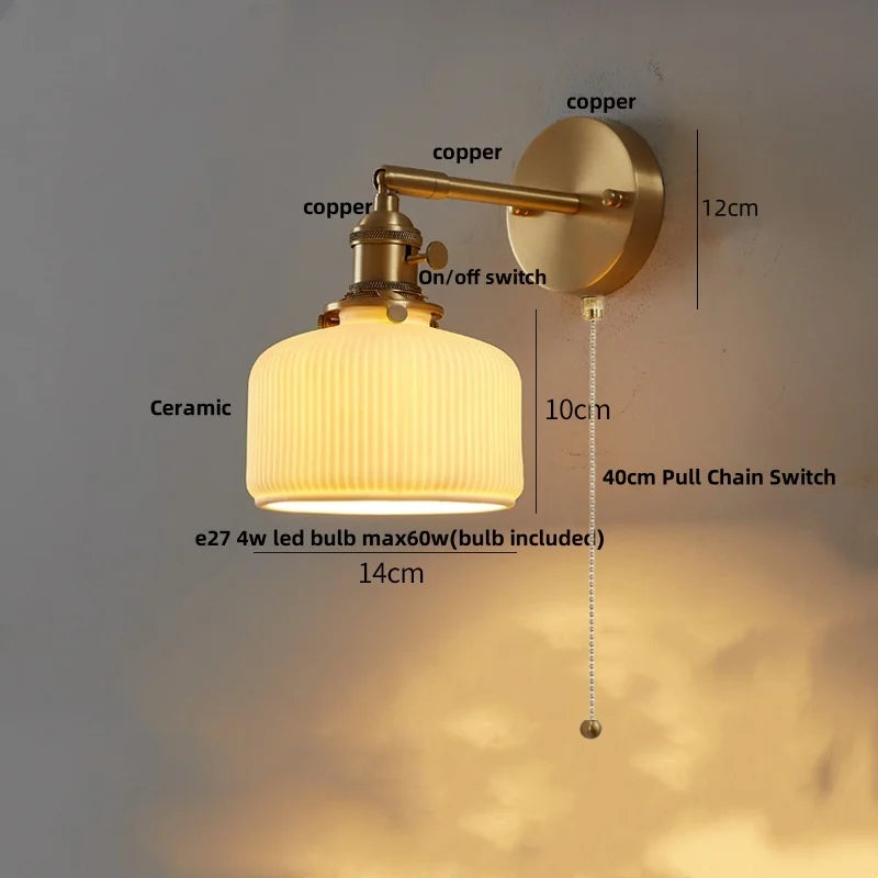 Helnys Copper LED Wall Lights with Pull Chain Switch - Modern Nordic Style