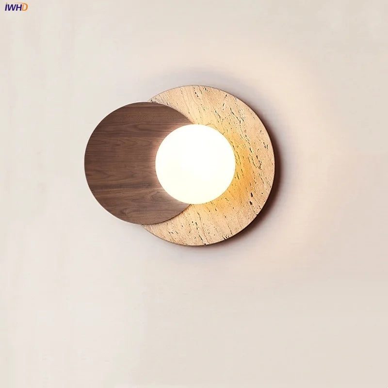 Helnys Wood White Glass LED Wall Sconce for Home Dining Room Mirror Light