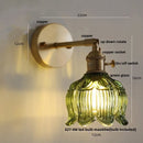 Helnys Copper Rotate LED Wall Light with Pull Chain Switch - Modern Glass Bedside Lamp