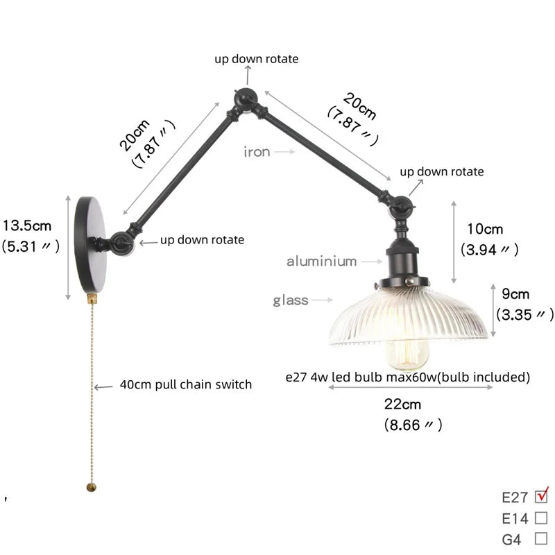 Helnys Swing Arm LED Wall Lights for Home Decor and Bedside Lamp