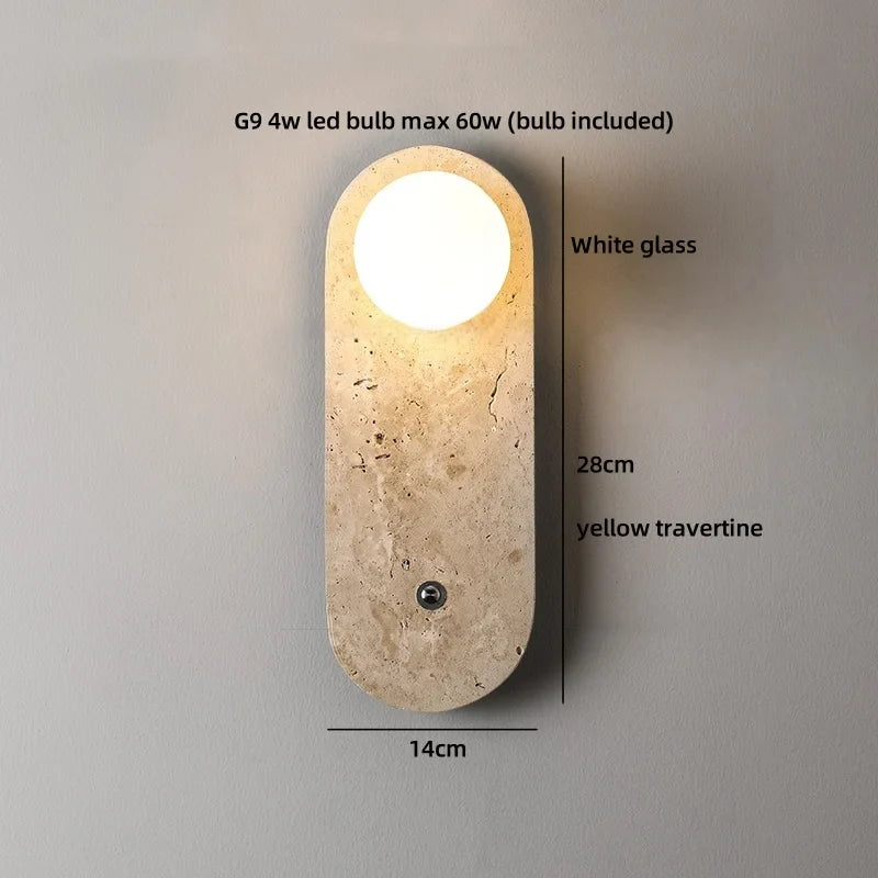 Helnys White Glass Stone LED Wall Lamp for Living Room Bedroom Wabi Sabi Mirror Light
