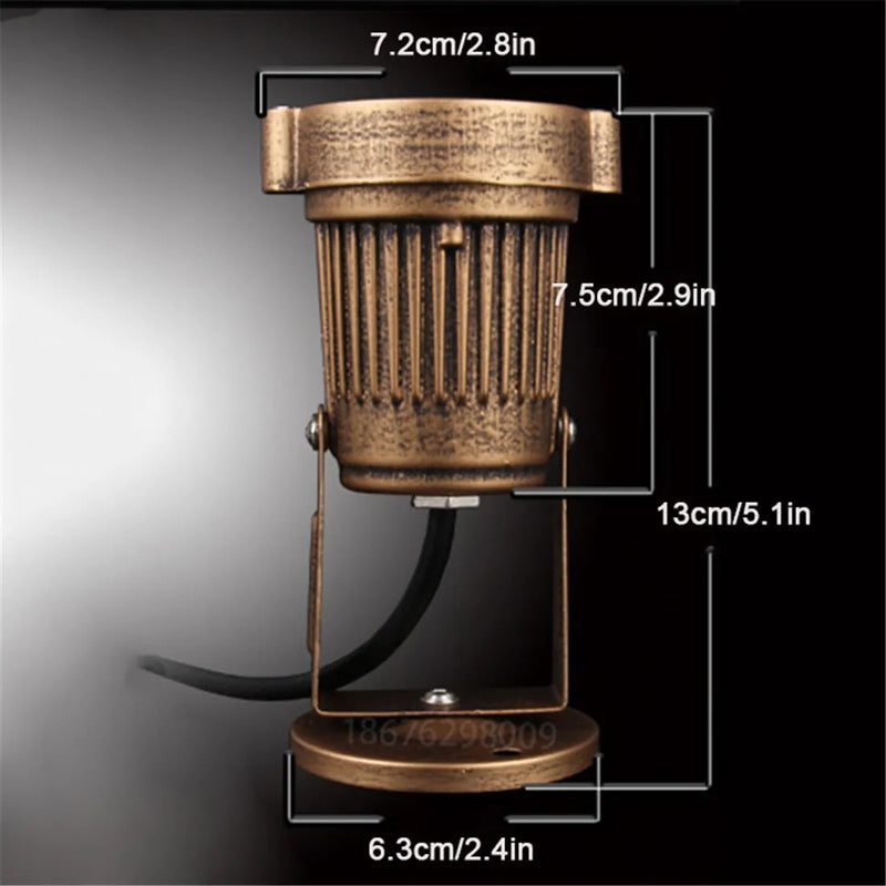 Helnys 3W LED Outdoor Landscape Spotlights in Bronze - Waterproof Cast-Aluminum Rustic Design