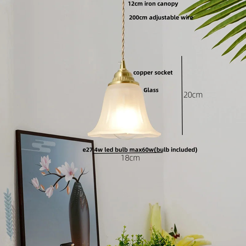 Helnys White Glass LED Pendant Lamp, Copper Hanging Light