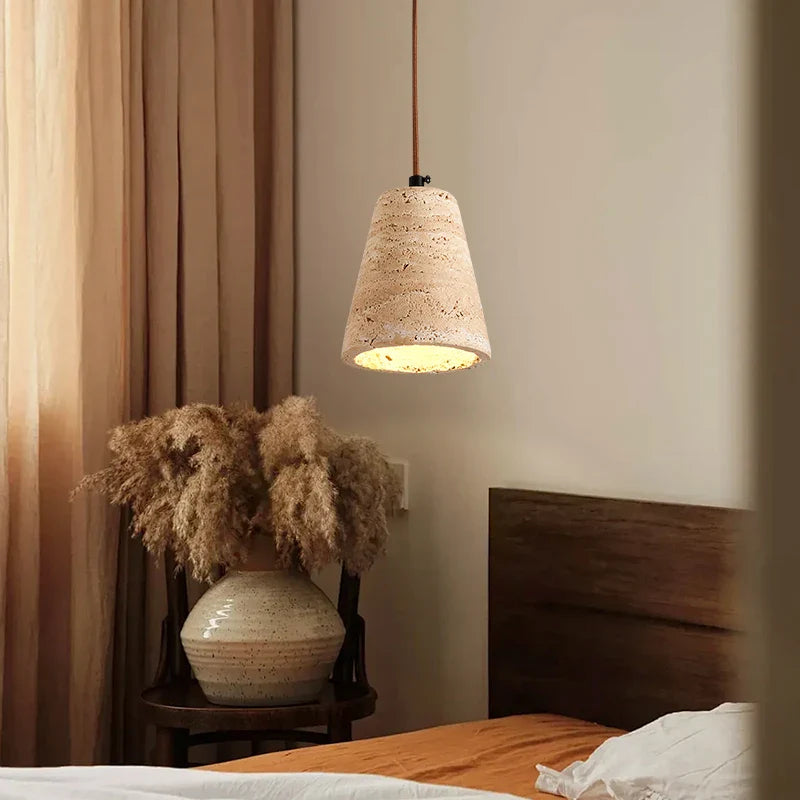 Helnys Yellow Travertine LED Pendant Lamp: Nordic Wood Hanging Light for Home Decor