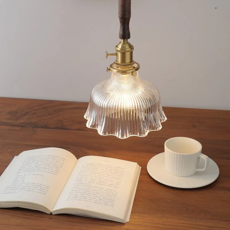 Helnys Nordic Modern Glass LED Pendant Lamp with Walnut Wood Accent