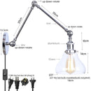 Helnys Chrome Industrial Swing Arm LED Wall Sconce Clear Glass Lamparas De Pared