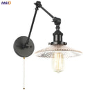 Helnys Black Industrial Loft Swing Arm Wall Light Fixtures Glass Pull Chain Switch Lamp