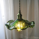Helnys Green Flower Glass LED Pendant Lights for Kitchen Restaurant, Modern Bar Decor