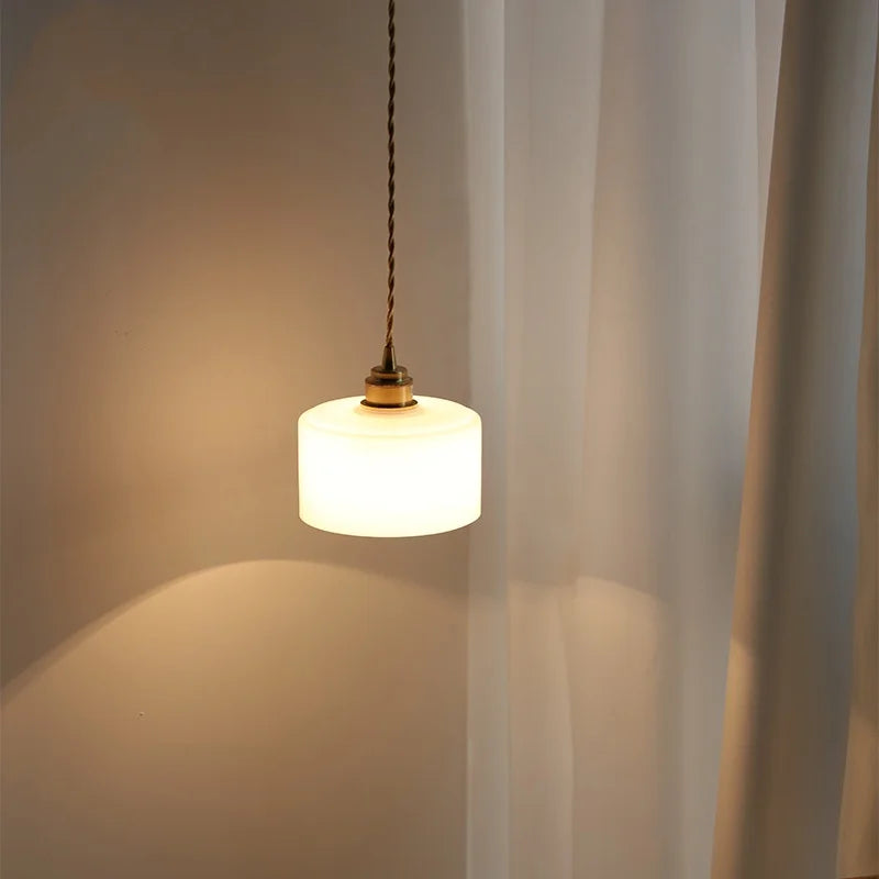 Helnys Glass Round Pendant Lampshade Chandelier in White for Bedroom, Dining, and Living Room