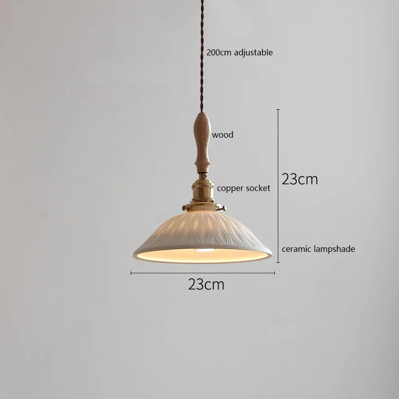 Helnys Wood Handle Copper LED Pendant Lights Fixture Modern Hanging Lamp