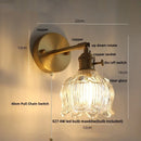 Helnys Flower Glass LED Wall Lamp with Pull Chain Switch - Copper Wall Light Fixtures